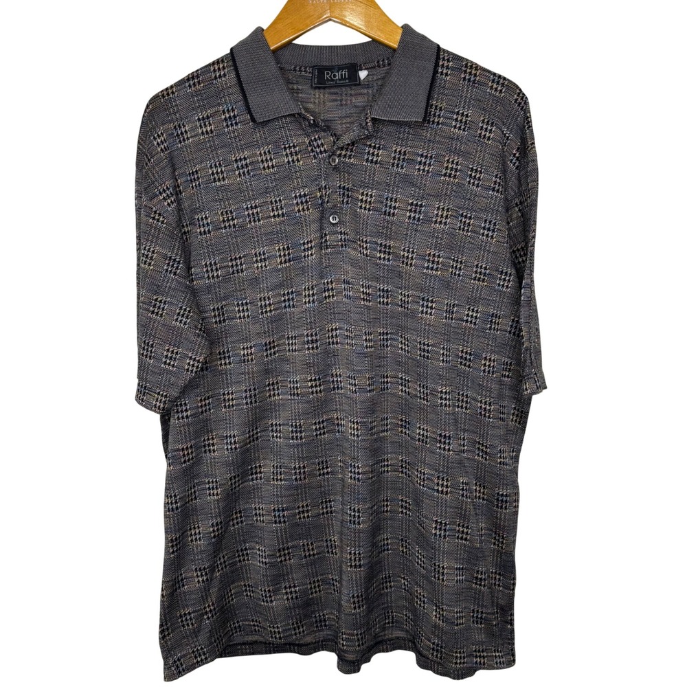 Raffi Plaid Polo Mens Large Multi‎ Color Cotton